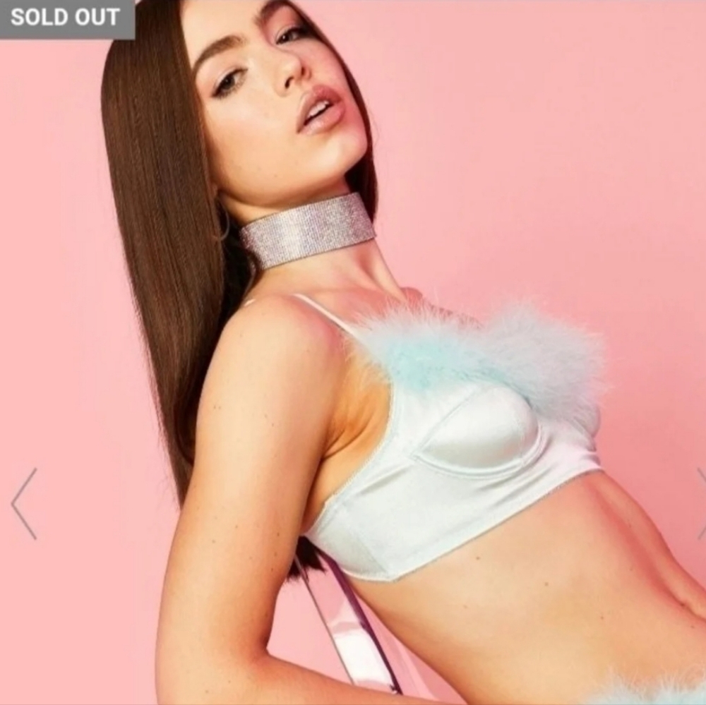 Dolls Kill mint but first desert marabou bra